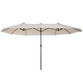 Outsunny 15ft Double-Sided Patio Umbrella Outdoor Market Extra Large Cream White with Crank for Deck Lawn Backyard Pool