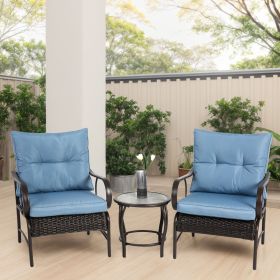 3 Pieces Patio Set Outdoor Wicker Furniture Sets Modern Rattan Chair Conversation Sets with Coffee Table
