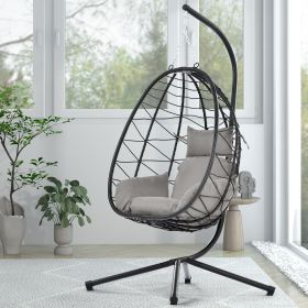 Egg Chair with Stand Indoor Outdoor Swing Chair Patio Wicker Hanging Egg Chair Hanging Basket Chair Hammock Chair with Stand for Bedroom Living R