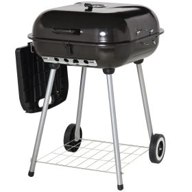 Outsunny 21" Portable Charcoal Grill with Wheels and Bottom Shelf, BBQ Smoker with Adjustable Vents on Lid for Picnic Camping Backyard Cooking, B