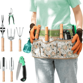 Wooden Handle Stainless Steel Lightweight Portable Easy To Store Ladies Gardening Tool Set With Pruning Shears (Option: Fanny pack style)