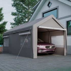 Carport Canopy 10x20 FT Heavy Duty Boat Car Canopy Garage With Removable Sidewalls And Roll-up Ventilated Windows (Color: Grey)