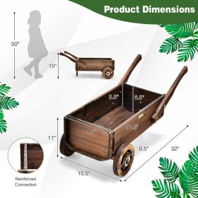 Wooden Wagon Planter Box With Wheels Handles And Drainage Hole (Option: Rustic Brown)