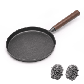 WANGYUANJI Cast Iron Pizza Pan 7.9, Uncoated Pancake Skillet For Indoor And Outdoor, Non-Stick Skillet With Wooden Handle, Handmade Pancakes, Piz (Color: Black)