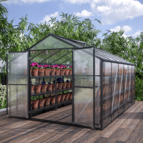 8 X 12'Outdoor Greenhouse, Heavy Duty Polycarbonate Greenhouse, Large Walk-in Greenhouse With Double Doors And Two Ventilation Windows, Aluminum (Color: Black)