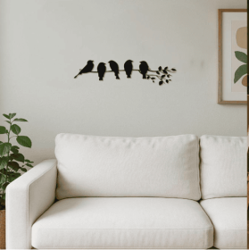 1PC Fashionable Metal Bird Wall Art - Bird On The Branch Wall Ornament. The Leaves With Birds Sculpture Wall Decor Is A Fashion - Forward Metal W (Color: Black)