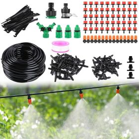 164FT Drip Irrigation Kit Automatic Garden Irrigation System Misting Plant Watering Drip Kit For Garden Greenhouse Flower Bed Patio Lawn (Color: Black)