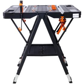 Portable Folding Workbench, Sawhorse And Workbench In One, Heavy-duty, With 2 Clamps (Option: Balck)