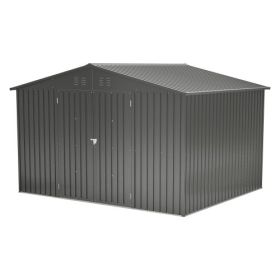 10X8 FT Outdoor Storage Shed, All Weather Metal Sheds With Lockable Doors, Tool Shed For Garden, Patio, Backyard, Lawn, Black (Color: Black)