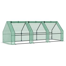 Portable Greenhouse 9'L X 3'W X 3'H Large Zipper Doors UV Resistant PE Cover Green Mini Outdoor Plant House (Color: Green)